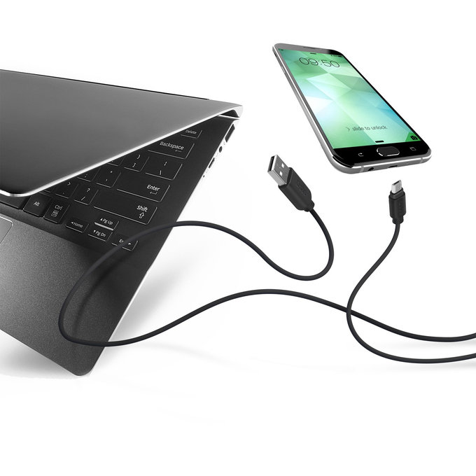 SBS - Micro-USB / USB Kabel (2m), schwarz