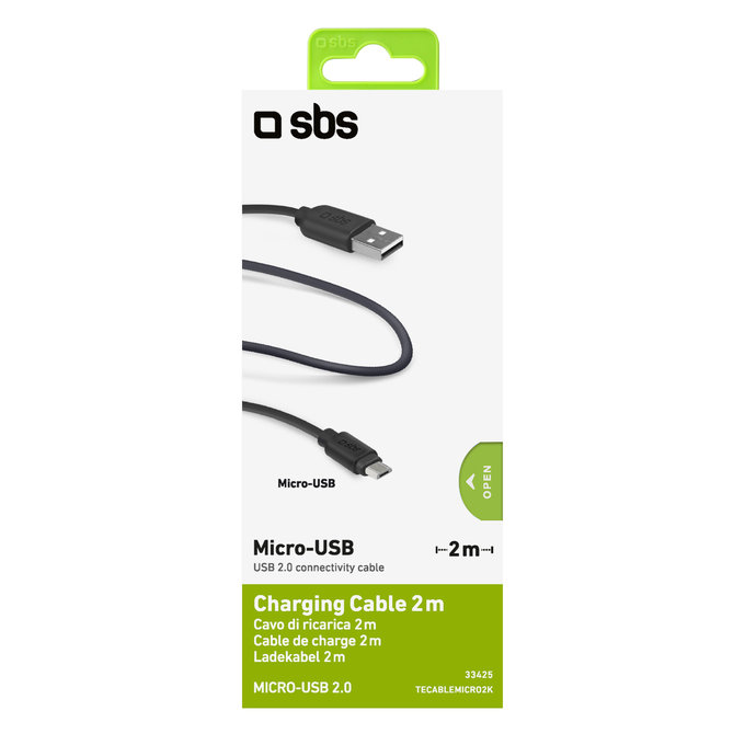 SBS - Micro-USB / USB Kabel (2m), schwarz