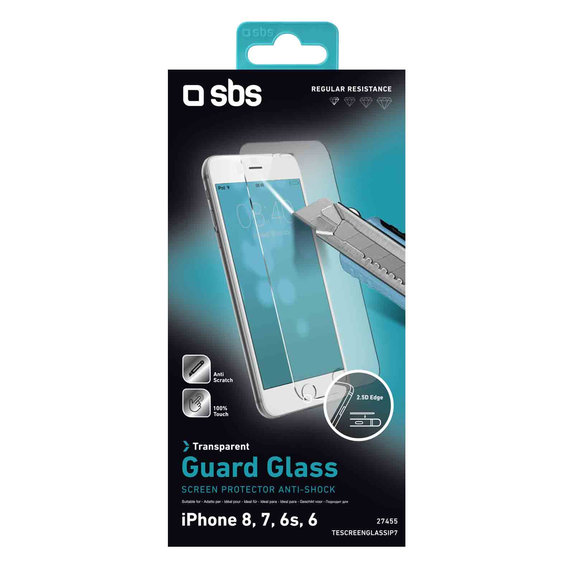 SBS - Gehärtetes Glas für iPhone 6, 6s, 7, 8, SE 2020 und SE 2022, transparent