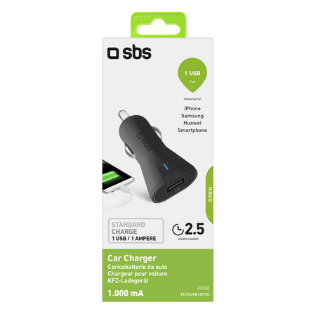 SBS - Auto-Ladegerät USB, 1A, schwarz
