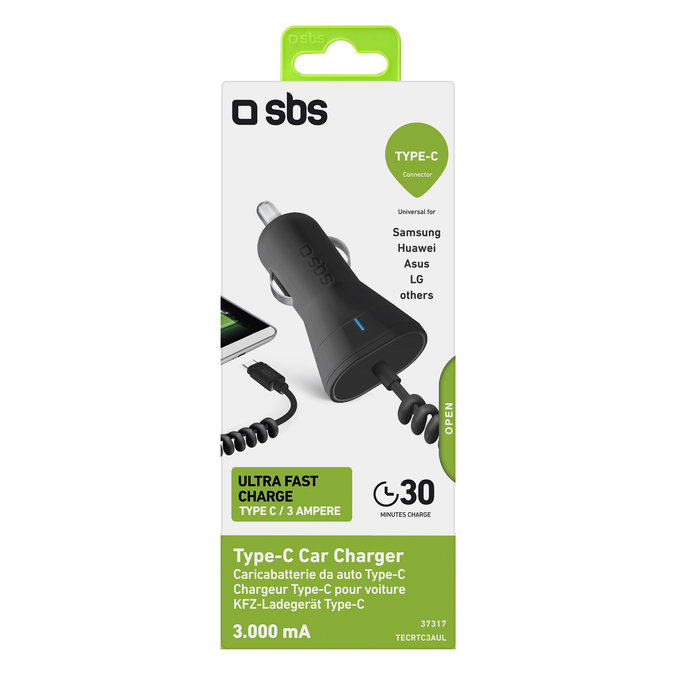 SBS - Auto-Ladegerät USB-C, 3.0A, schwarz
