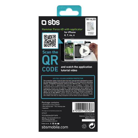 SBS - Gehärtetes Glas 4D Full Glass für iPhone 6, 6s, 7, 8, SE 2020 und SE 2022, schwarz