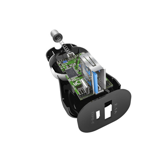 SBS - Auto-Ladegerät USB, USB-C, 2.1A, 3A, schwarz