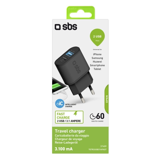 SBS - 10W Ladeadapter 2x USB, schwarz