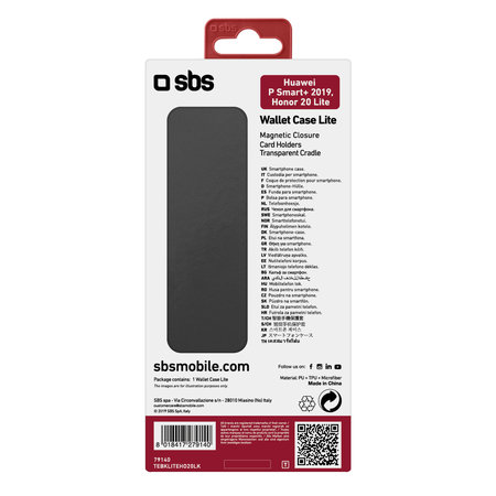 SBS - Fall Book für Honor 20 Lite/Huawei P Smart+ 2019, schwarz