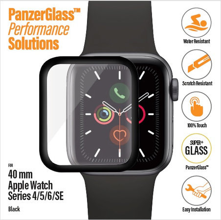 PanzerGlass - Gehärtetes Glas Full Silicone für Apple Watch Series 4, 5, 6, SE (1st gen) und SE (2nd gen) 40mm, schwarz