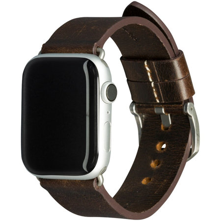 MODE - Bornholm Lederarmband für Apple Watch 44 mm, dunkelbraun / silber