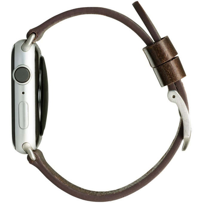 MODE - Bornholm Lederarmband für Apple Watch 44 mm, dunkelbraun / silber