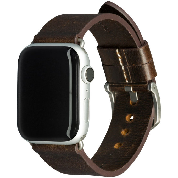 MODE - Bornholm Lederarmband für Apple Watch 44 mm, dunkelbraun / silber