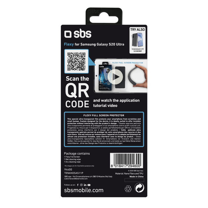 SBS - Gehärtetes Glas Flexi für Samsung Galaxy S20 Ultra, schwarz