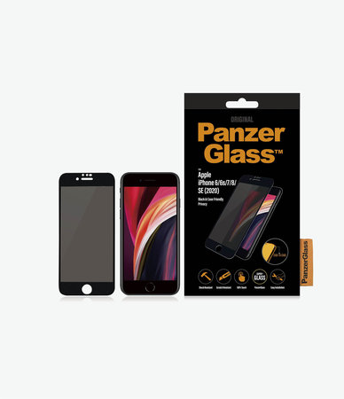PanzerGlass - Gehärtetes Glas Privacy Case Friendly für iPhone 6, 6s, 7, 8, SE 2020 und SE 2022, schwarz