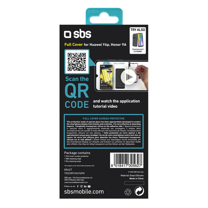 SBS - Gehärtetes Glas Full Cover für Huawei Y6p, schwarz