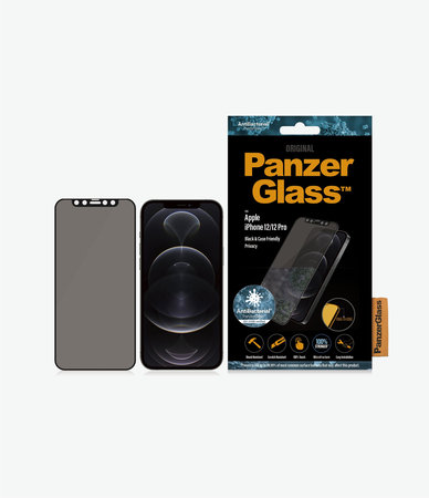 PanzerGlass - Gehärtetes Glas Privacy Case Friendly AB für iPhone 12 und 12 Pro, schwarz