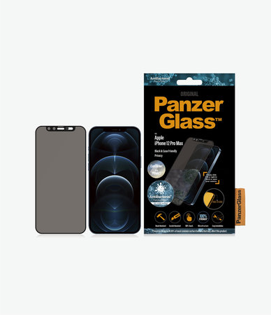 PanzerGlass - Gehärtetes Glas Privacy Case Friendly CamSlider AB für iPhone 12 Pro Max, schwarz