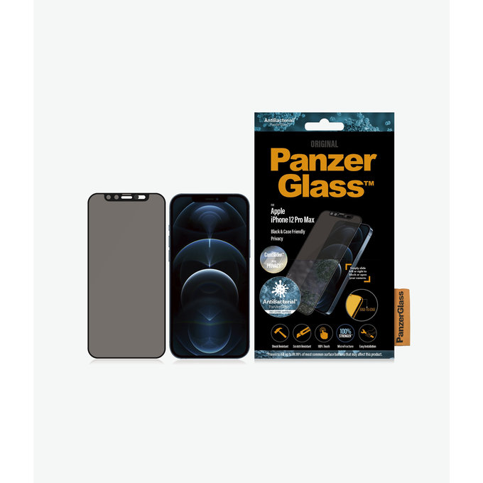 PanzerGlass - Gehärtetes Glas Privacy Case Friendly CamSlider AB für iPhone 12 Pro Max, schwarz