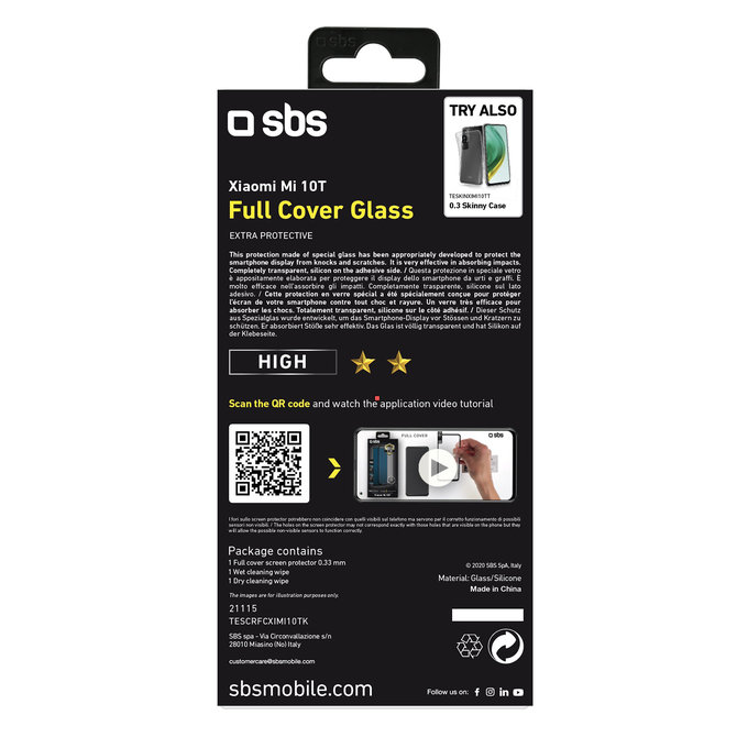 SBS - Gehärtetes Glas Full Cover für Xiaomi Mi 10T, Mi 10T Pro, schwarz