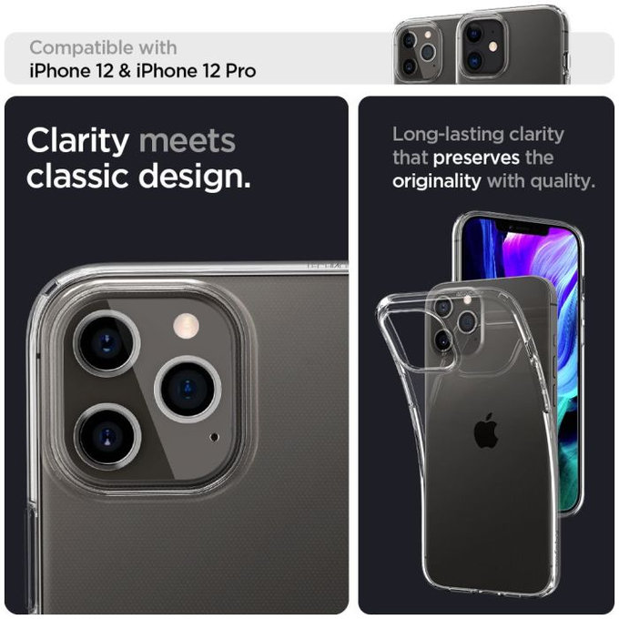 Spigen - Hülle Liquid Crystal für iPhone 12 und 12 Pro, Crystal Clear