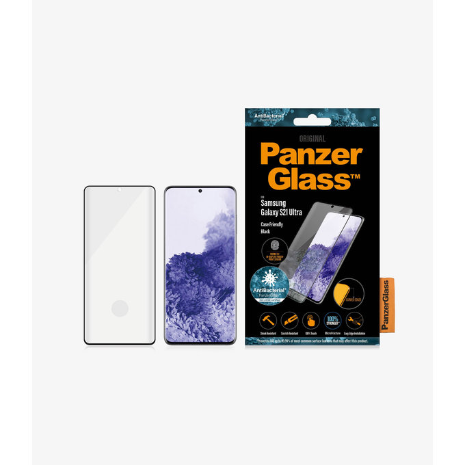 PanzerGlass - Gehärtetes Glas Case Friendly AB für Samsung Galaxy S21 Ultra, Fingerprint komp., schwarz