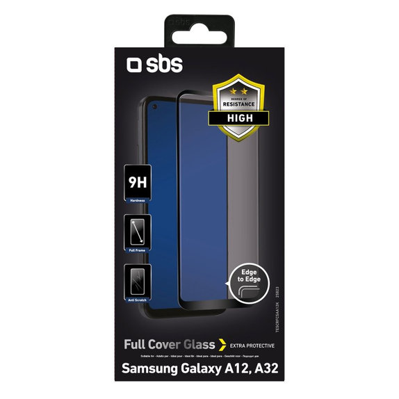 SBS - Gehärtetes Glas Full Cover für Samsung Galaxy A12, A32 5G, M12, A13, A13 5G, A03 und A04s, schwarz