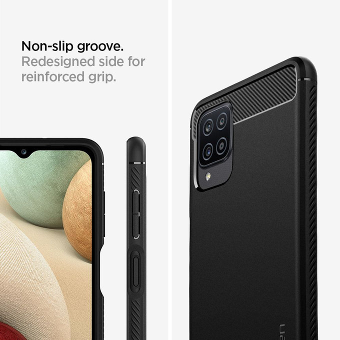 Spigen - Rugged Armor Hülle für Samsung Galaxy A12, schwarz