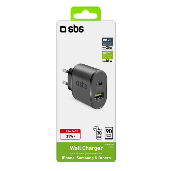 SBS - 25W Ladeadapter USB, USB-C, schwarz