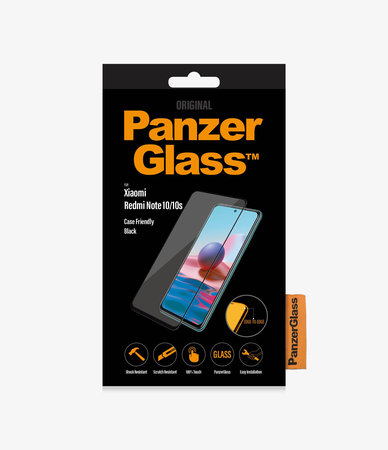 PanzerGlass - Gehärtetes Glas Case Friendly für Xiaomi Redmi Note 10, 10S, schwarz