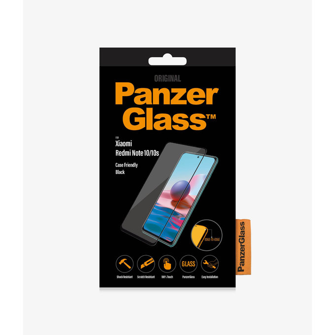 PanzerGlass - Gehärtetes Glas Case Friendly für Xiaomi Redmi Note 10, 10S, schwarz