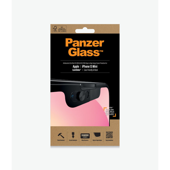 PanzerGlass - Gehärtetes Glas Case Friendly CamSlider AB für iPhone 13 mini, schwarz