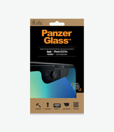 PanzerGlass - Gehärtetes Glas Case Friendly CamSlider AB für iPhone 13, 13 Pro und 14, schwarz