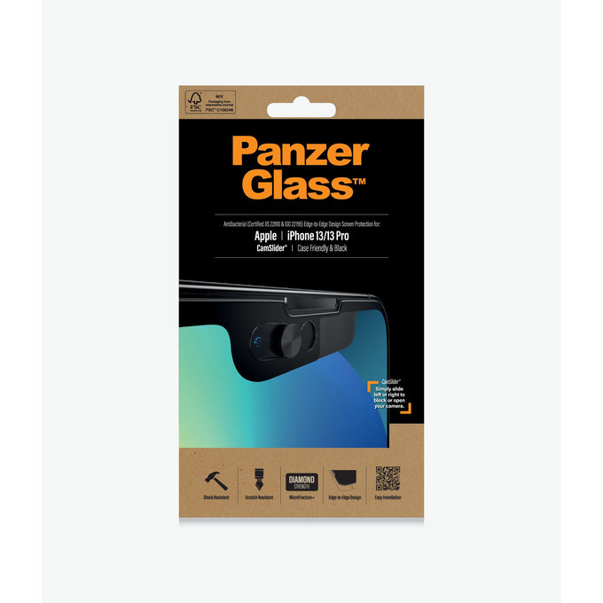 PanzerGlass - Gehärtetes Glas Case Friendly CamSlider AB für iPhone 13, 13 Pro und 14, schwarz