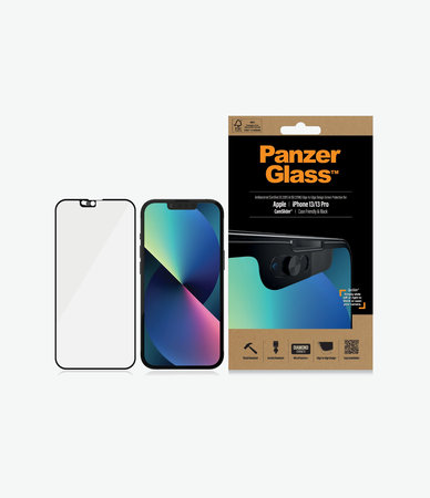 PanzerGlass - Gehärtetes Glas Case Friendly CamSlider AB für iPhone 13, 13 Pro und 14, schwarz