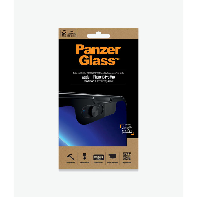 PanzerGlass - Gehärtetes Glas Case Friendly CamSlider AB für iPhone 13 Pro Max und 14 Plus, schwarz