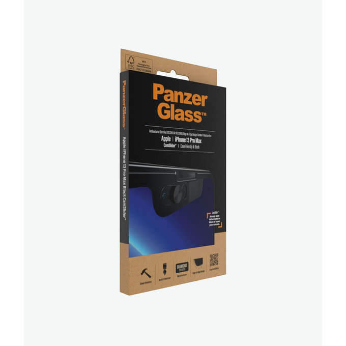 PanzerGlass - Gehärtetes Glas Case Friendly CamSlider AB für iPhone 13 Pro Max und 14 Plus, schwarz