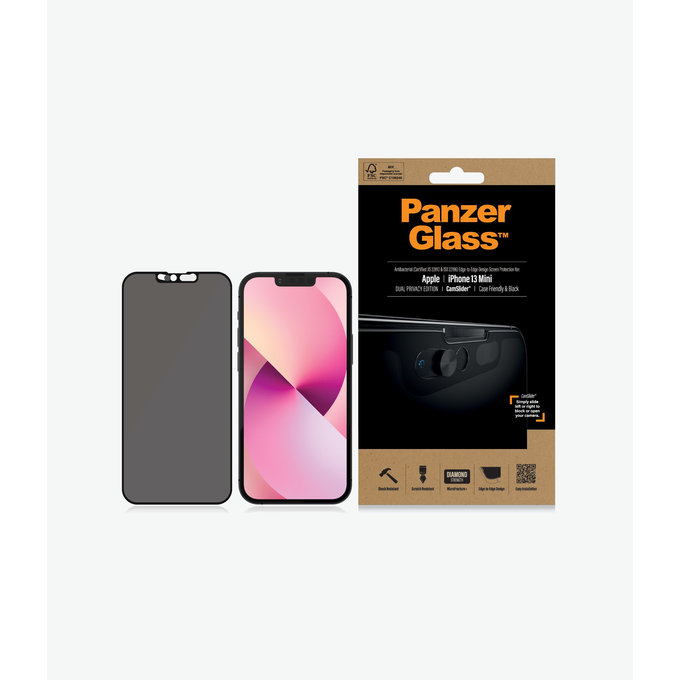 PanzerGlass - Gehärtetes Glas Case Friendly Privacy CamSlider AB für iPhone 13 mini, schwarz