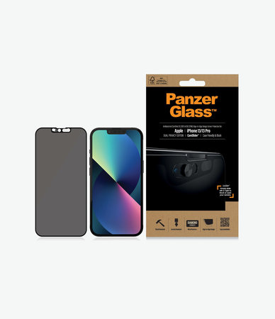 PanzerGlass - Gehärtetes Glas Case Friendly Privacy CamSlider AB für iPhone 13, 13 Pro und 14, schwarz