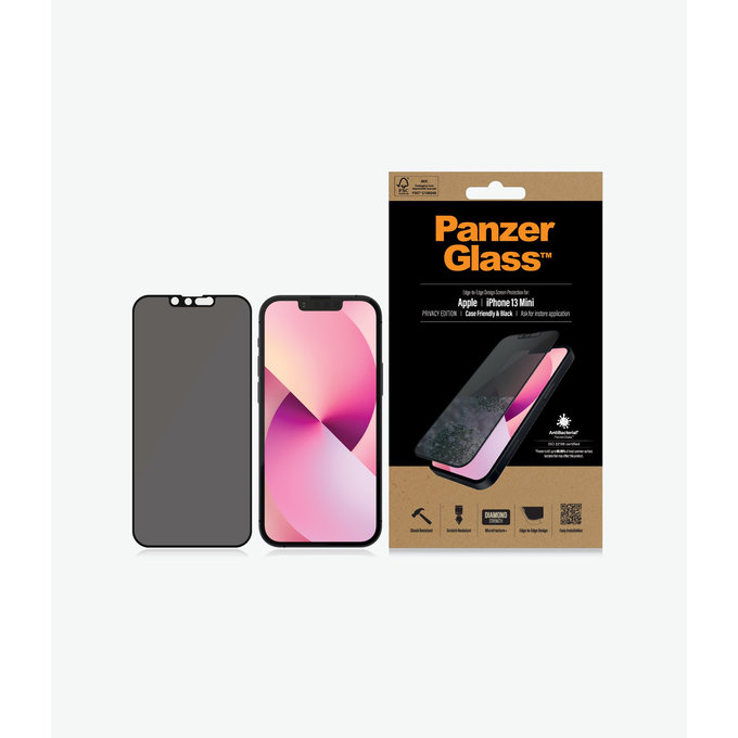 PanzerGlass - Gehärtetes Glas Case Friendly Privacy AB für iPhone 13 mini, schwarz