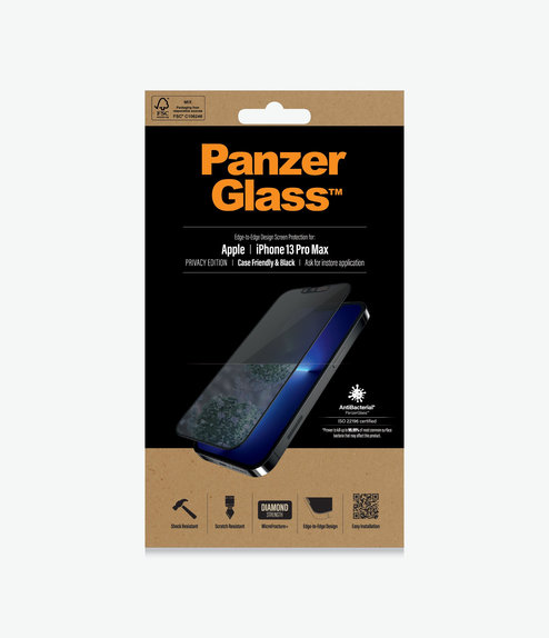 PanzerGlass - Gehärtetes Glas Case Friendly Privacy AB für iPhone 13 Pro Max und 14 Plus, schwarz