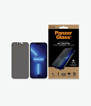 PanzerGlass - Gehärtetes Glas Case Friendly Privacy AB für iPhone 13 Pro Max und 14 Plus, schwarz