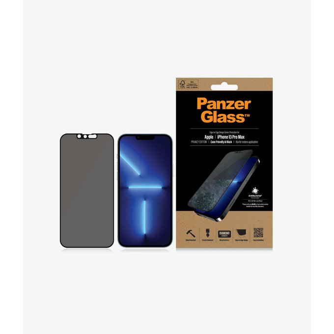 PanzerGlass - Gehärtetes Glas Case Friendly Privacy AB für iPhone 13 Pro Max und 14 Plus, schwarz