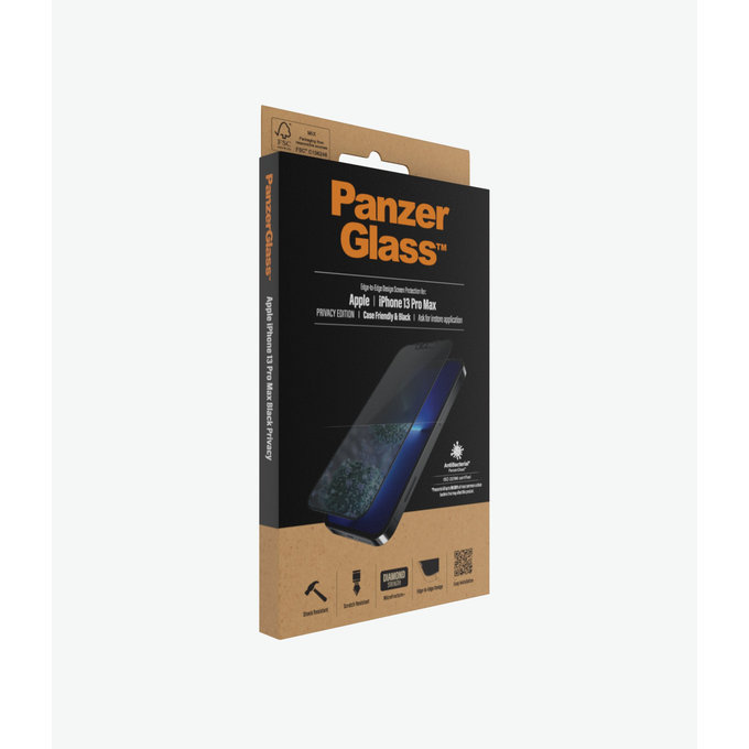 PanzerGlass - Gehärtetes Glas Case Friendly Privacy AB für iPhone 13 Pro Max und 14 Plus, schwarz