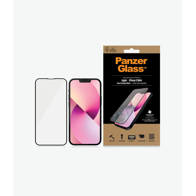 PanzerGlass - Gehärtetes Glas Case Friendly AB für iPhone 13 mini, schwarz