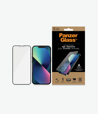 PanzerGlass - Gehärtetes Glas Case Friendly Anti-Glare AB für iPhone 13, 13 Pro und 14, black