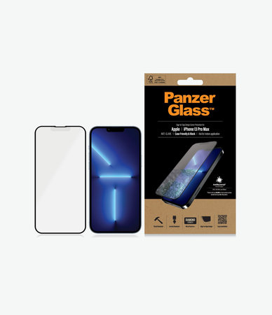 PanzerGlass - Gehärtetes Glas Case Friendly Anti-Glare AB für iPhone 13 Pro Max und 14 Plus, schwarz