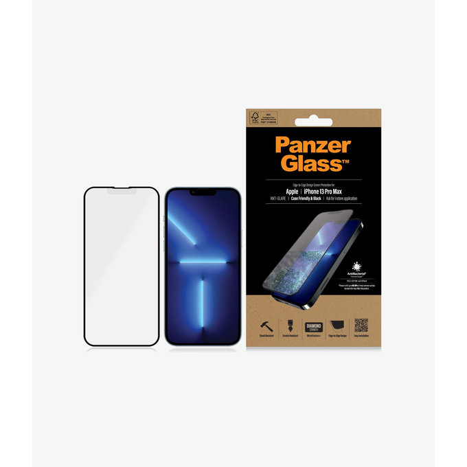 PanzerGlass - Gehärtetes Glas Case Friendly Anti-Glare AB für iPhone 13 Pro Max und 14 Plus, schwarz