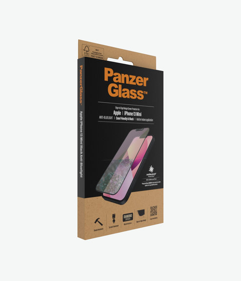 PanzerGlass - Gehärtetes Glas Case Friendly Anti-Bluelight AB für iPhone 13 mini, schwarz