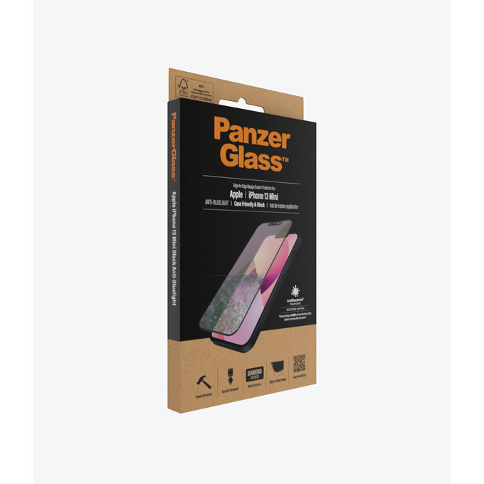PanzerGlass - Gehärtetes Glas Case Friendly Anti-Bluelight AB für iPhone 13 mini, schwarz