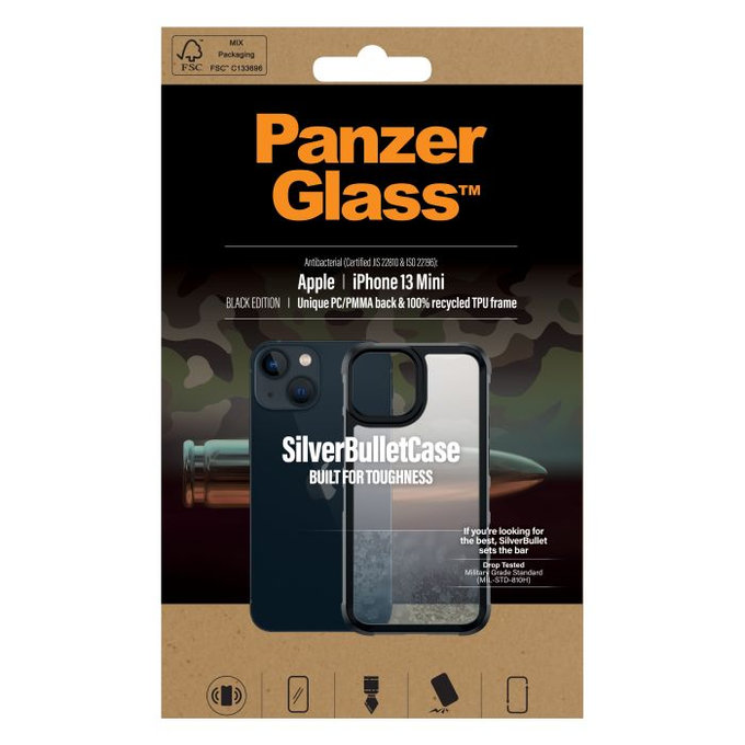 PanzerGlass - Hülle silberBullet ClearCase AB für iPhone 13 mini, schwarz