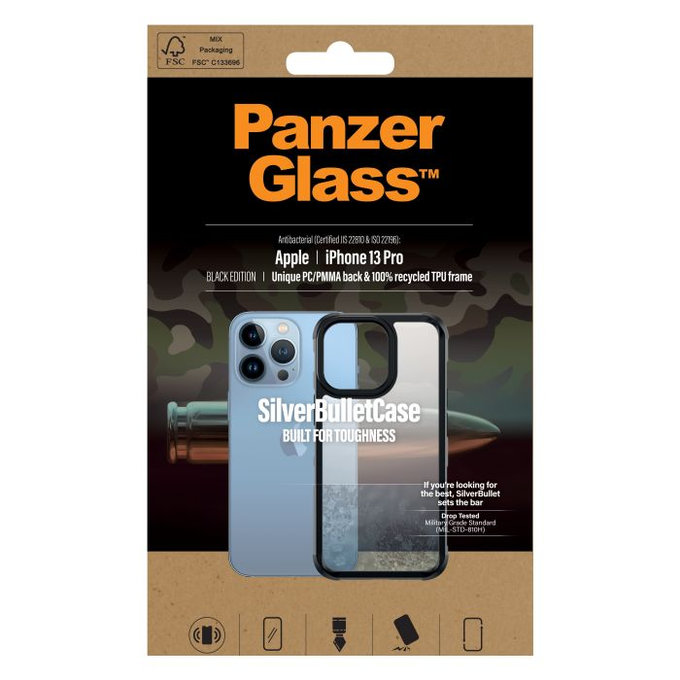 PanzerGlass - Hülle silberBullet ClearCase AB für iPhone 13 Pro, schwarz