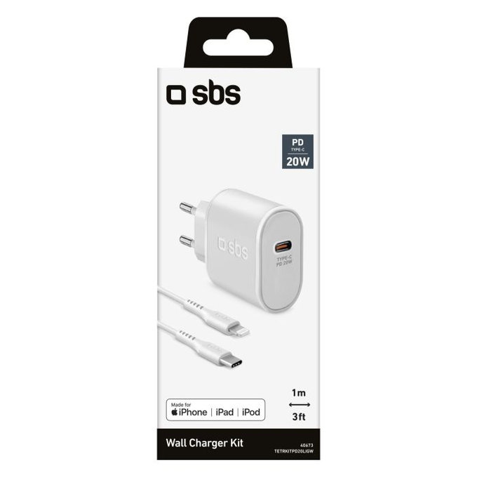 SBS - 20W Ladeadapter USB-C PowerDelivery + Kabel Lightning (1m), weiß