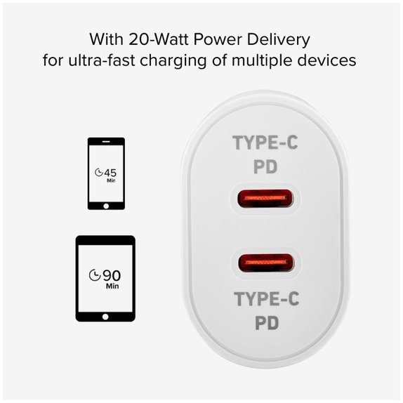 SBS - 20W Ladeadapter 2x USB-C Power Delivery, weiß